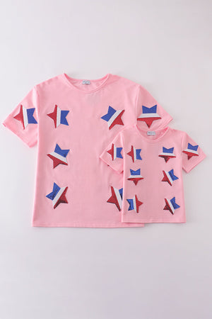 Pink star sequin mom&me top