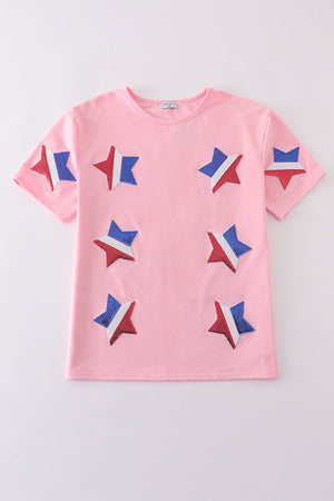 Pink star sequin mom&me top
