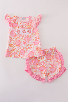 Pink Floral Ruffle Shorts Set