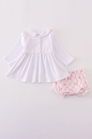 Pink bow smocked bloomer set