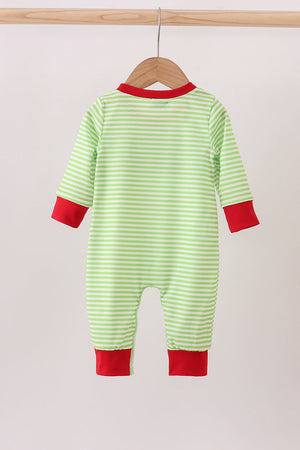 Green christmas grinch embroidery boy romper