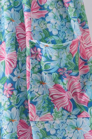 Blue I love MOMMY embroidery women dress