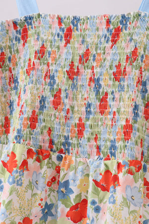 Floral smocked women tiered dress