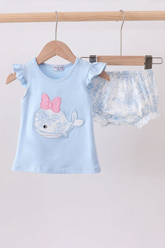Blue Whale Applique Bloomer Set