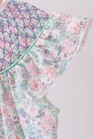 Green Floral Smocked Dress