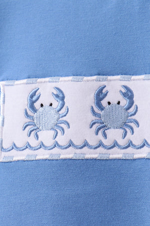 Blue Crab Embroidered Seersucker Shorts Set