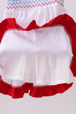 White smocked jacquard ruffle dress