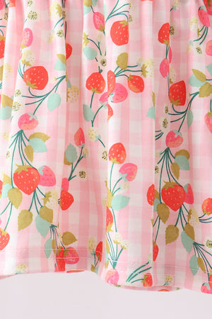 Pink strawberry smocked bloomer set