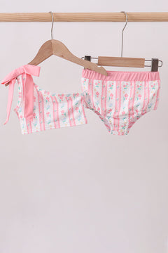 Blush floral print bow 2pc swimsuit