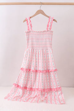 Blush floral smocked tiered dress