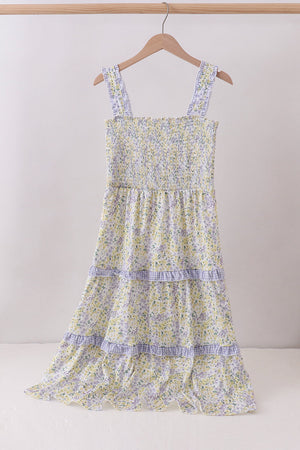 Golden meadow floral smocked tiered dress (length 41.33inch)