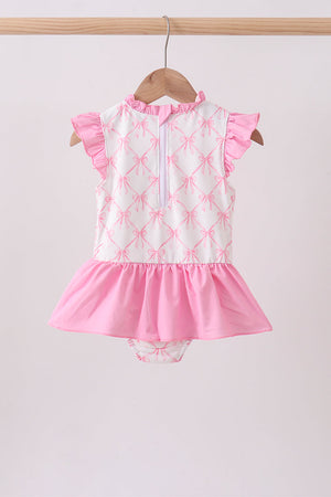 Pink bow ruffle one-piece swimsuit