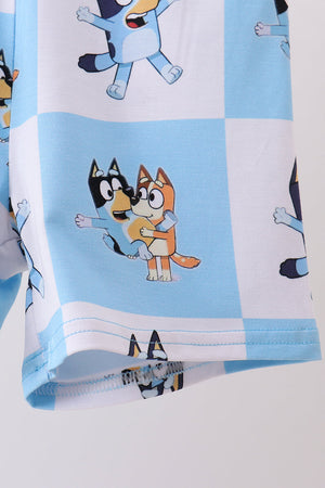 Blue character checkered bamboo pajama set