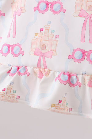 Pink bow castle ruffle 2pc swimsuit