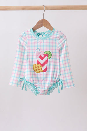Green plaid horse applique rashguard