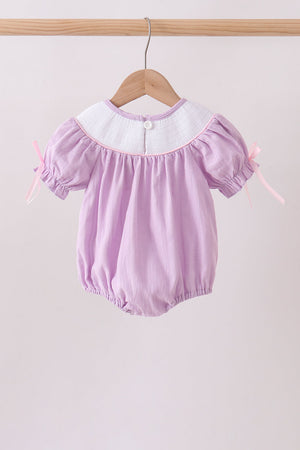Lavender Smocked Embroidered Bow Jacquard Bubble