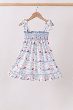 Blue Sailboat Smocked Dress