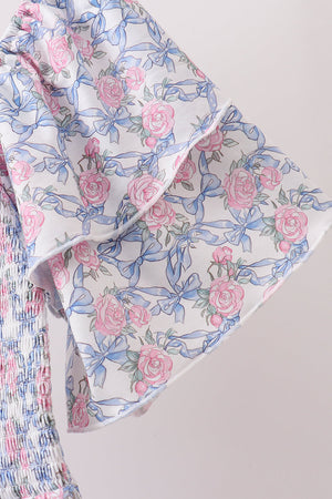Blue Floral Smocked Women Dress