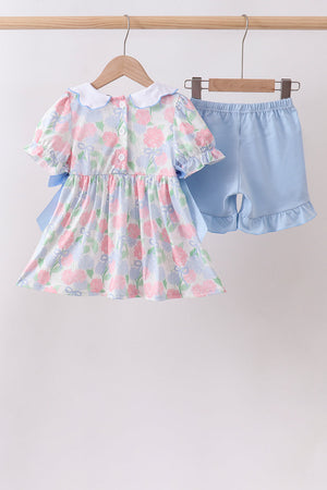 Blue Hydrangea Smocked Pearl Set