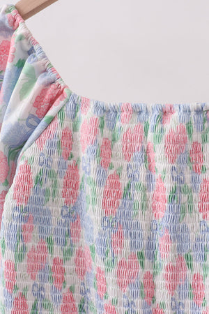 Blue Hydrangea Smocked Women Dress