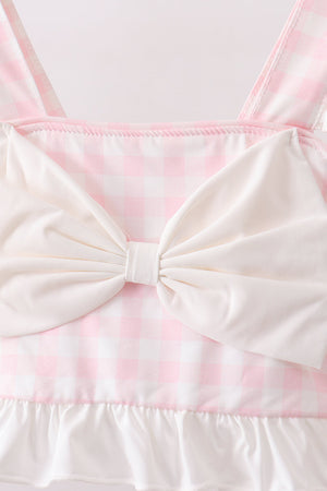 Pink Plaid Bow UPF Swim Set