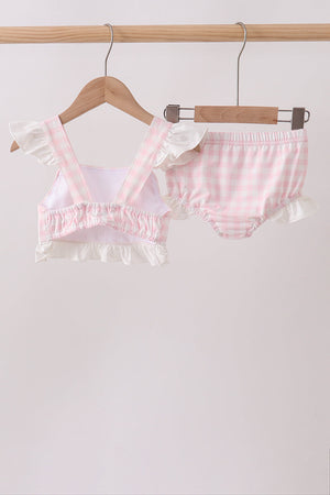 Pink Plaid Bow UPF Swim Set