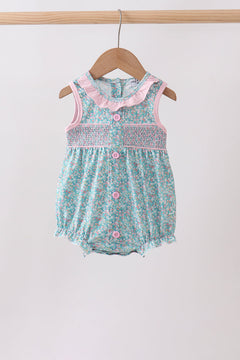 Green Floral Smocked Bubble
