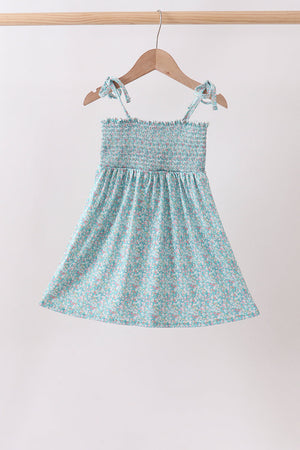 Green Floral Smocked Dress