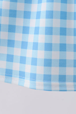 Blue Apple Appliqué Gingham Ruffle Dress