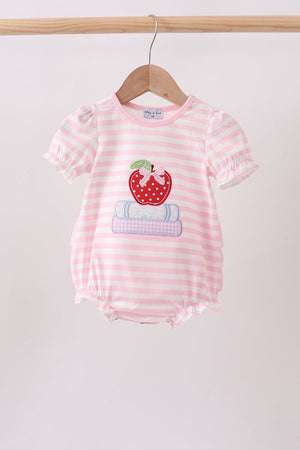 Pink Stripe Apple Book Applique Bubble