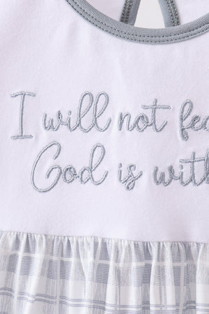 Blue Faith Quote Embroidered Dress