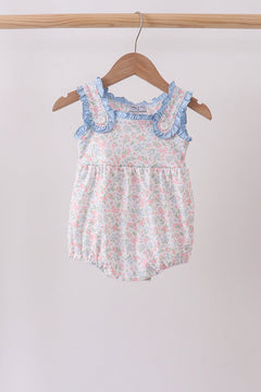 Blue Floral Print Ruffle Bubble