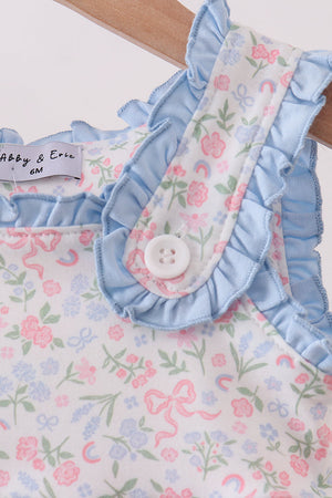 Blue Floral Print Ruffle Bubble
