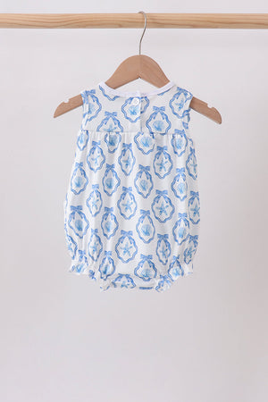 Blue Shells Embroidered Ruffle Bubble