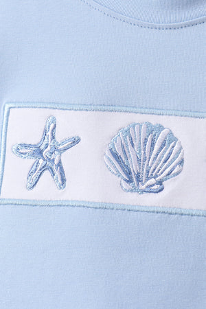 Blue Shells Embroidered Shorts Set
