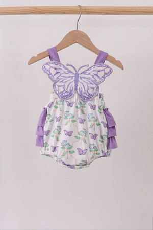 Purple Butterfly Applique Ruffle Bubble