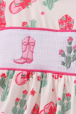 Pink Boots Smocked Dress