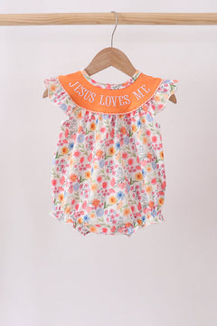 Coral Jesus Loves me Embroidered Floral Bubble
