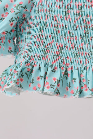 Green Floral Smocked Swimsuit
