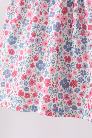 Blue Floral Smocked Scalloped Shorts Set