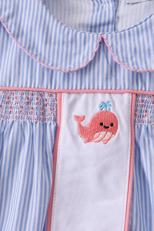 Blue Whale Smocked Seersucker Shorts Set