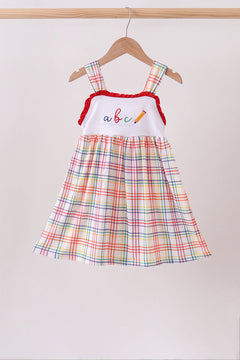 Red ABC Embroidered Plaid Dress