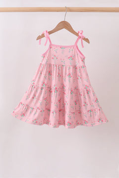 Pink Floral Tiered Dress
