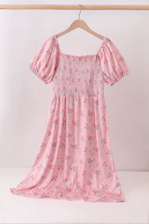 Pink Floral Smocked Mom Dress