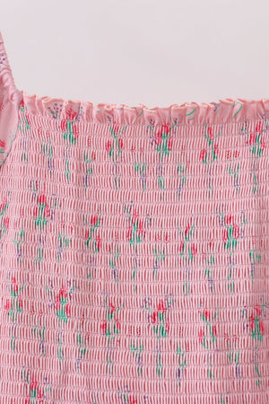 Pink Floral Smocked Mom Dress