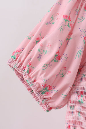 Pink Floral Smocked Mom Dress