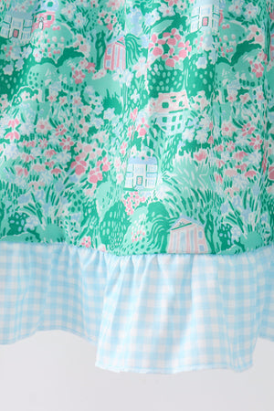 Green house floral Ruffle Dress