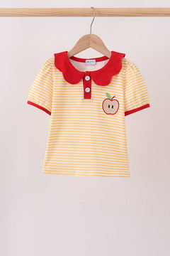 Mustard Stripe Apple Embroidered Top