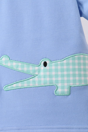 Blue Crocodile Applique Top