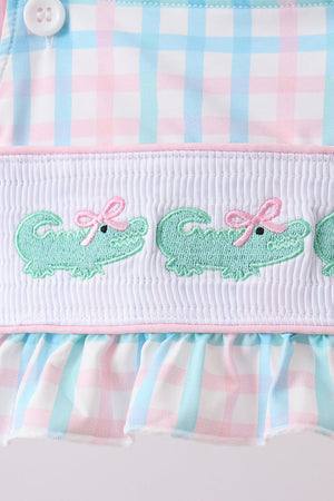 Pink Crocodile Smocked Gingham 2PC Swimsuit